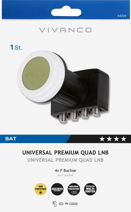 Produktbild Vivanco Universal Premium Quad LNB inkl. Switch, digitaler HDTV Empfang, inkl. Sonnenschutz Kappe (Quad LNB)
