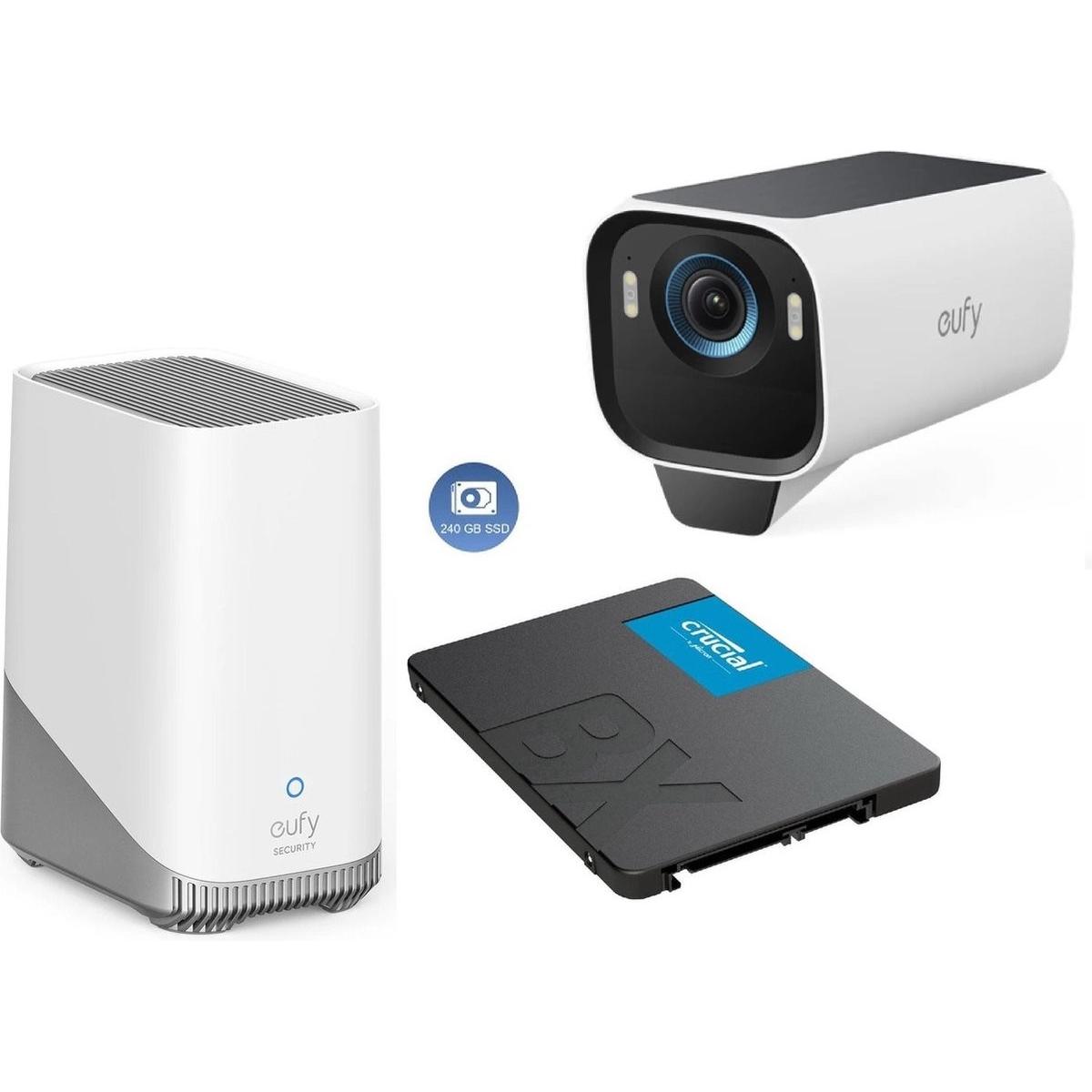 eufy HomeBase 3 S380 + eufyCam S3 Pro MaxColor Vision 4K + 240GB SSD - Bundelvoordeel (3840 x 2160 pixel), Telecamera di rete, Bianco