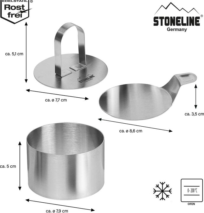 Actual product image Stoneline Dessert rings and food rings set, 8 pieces, stainless steel, 6 rings, 1 lifter, 1 punch, round