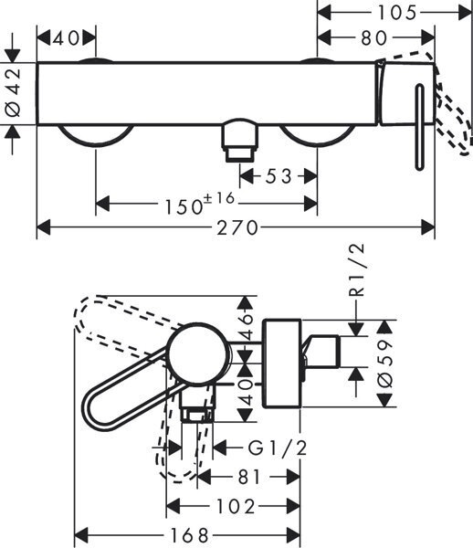 Actual product image Axor Uno Single lever surface-mounted shower mixer, handle, 1 consumer