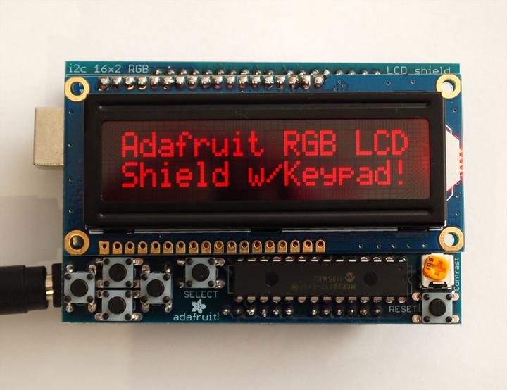 Image du produit Adafruit RGB LCD I2C Shield Kit 16x2 Char Display Negative (Extension, Bouclier, Écran)