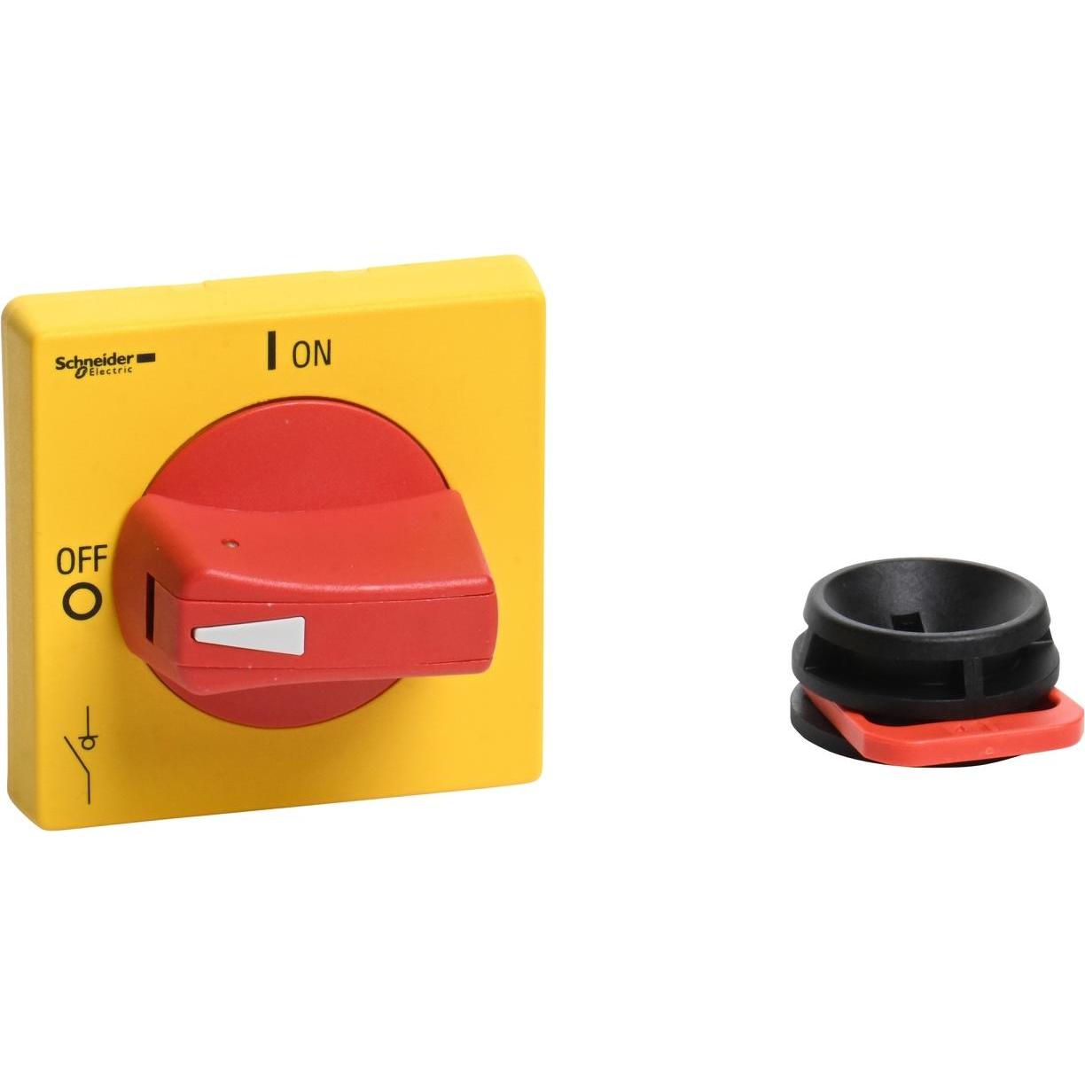 Schneider, Systemstromversorgung, TeSys VLS Drehgriff, IEC IP65 und NEMA in Rot / Gelb, 65x65mm forstehend, Abschaltbar ...