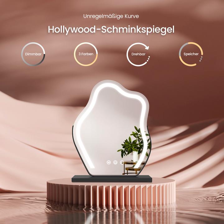 Produktbild Emke Wellen-Design Kosmetikspiegel mit Beleuchtung, 3 Farbtemperatur Licht, 58*45cm, Schwarz