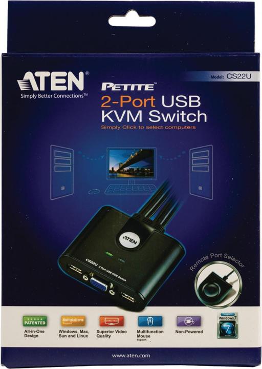 Actual product image Aten CS22U, 2-Port KVM Switch, USB, VGA