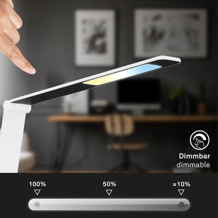 Actual product image Briloner CUMA CCT-LED table lamp, white, incl. inductive charging station (670 lm)