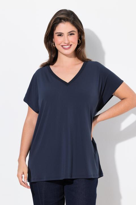 Actual product image Ulla Popken Glitter Trim Cap Sleeve V-Neck Tee (58)