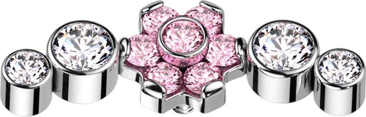 Produktbild Star Piercing Dermal Anchor silber Blume Kristalle pink gefasst vier Kristalle silber (Titan, ohne Messing)