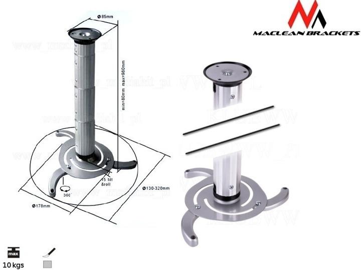 Image du produit Maclean MC-517 MC-517 Universal Ceiling Projektorius Screen Mount Bracket Tilt Adjustable (Plafond)