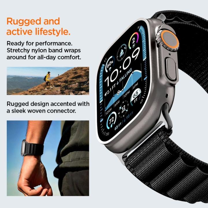 Produktbild Spigen - WBF1 - Apple Watch 6 / 7 / 8 / 9 / 10 / SE / SE 2 / Ultra / Ultra 2 (44/45/46/49mm) - Black (Fabric, Nylon)