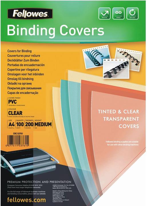 Actual product image Fellowes PVC cover sheets (A4, 200 micron)