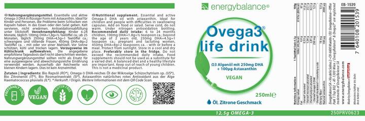 Nährwerte und Zutaten Energybalance Ovega3 life drink (1 Stück, Tropfen, 0.25 g)
