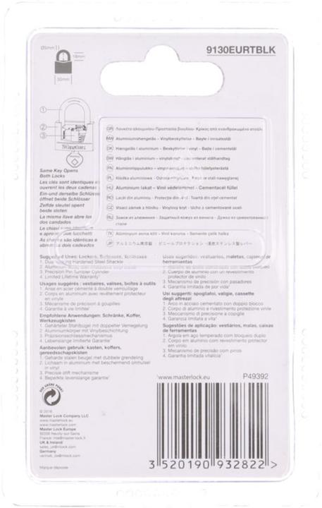 Actual product image Master Lock wide padlock with solid aluminum case and cover