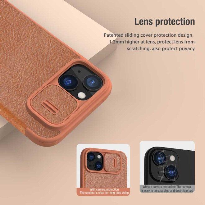 Actual product image Nillkin Qin Pro Leather Flip Camera Cover Case for iPhone 15 Plus - Brown (Apple iPhone 15 Plus)