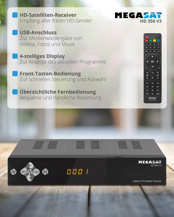 Image du produit Megasat HD 350 V3 - Récepteur de télévision par satellite (4000 Go, DVB-S, DVB-S2)