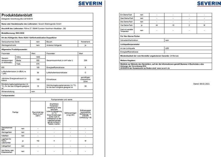 Produktbild Severin Kühl-, Gefrierschrank RKG 8930 (206 l)