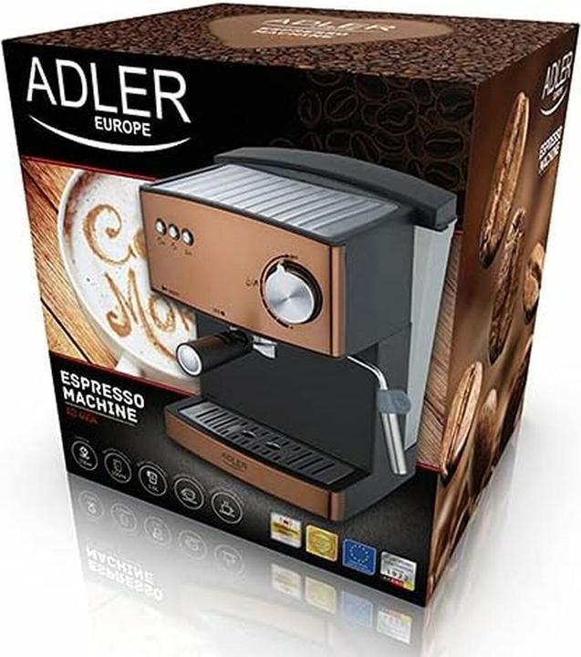 Produktbild Adler Espressomaschine AD 4404cr, Druck 15 bar, mit Milchaufschäumer, halbautomatisch, 850 W, Cooper