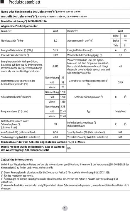 Actual product image Midea MF100T80B-13A (8 kg, Upwards)