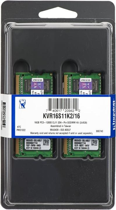 Produktbild Kingston ValueRAM (2 x 8GB, 1600 MHz, DDR3-RAM, SO-DIMM)