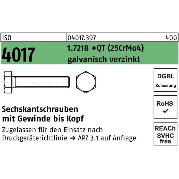 Bufab, Schrauben, Sechskantschraube ISO 4017 VG M 20 x 100 1.7218 +QT (25CrMo4) galvanisch verzinkt (25 Schrauben pro St...