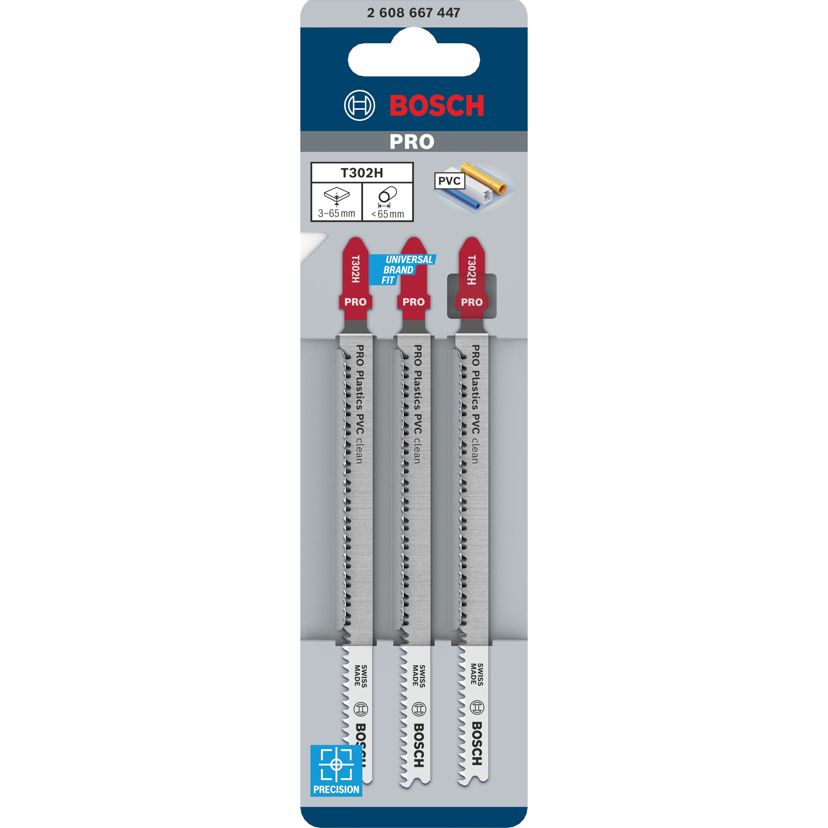 Thumbnail - Bosch Professional Zubehör, Sägeblatt, PRO Plastics PVC clean T302H Stichsägeblatt, 132 mm, 3-tlg.