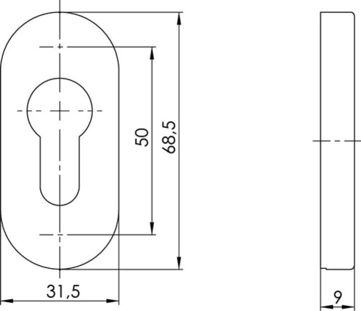 Actual product image Ogro Key rosette 6679 PZ AL Aluminium F1 Escutcheon thickness 9 mm PZ oval (Door set)