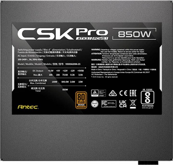 Productafbeelding Antec 850W CSK850 PRO EC 80+ Bronze Semi-Modular A (850 W)