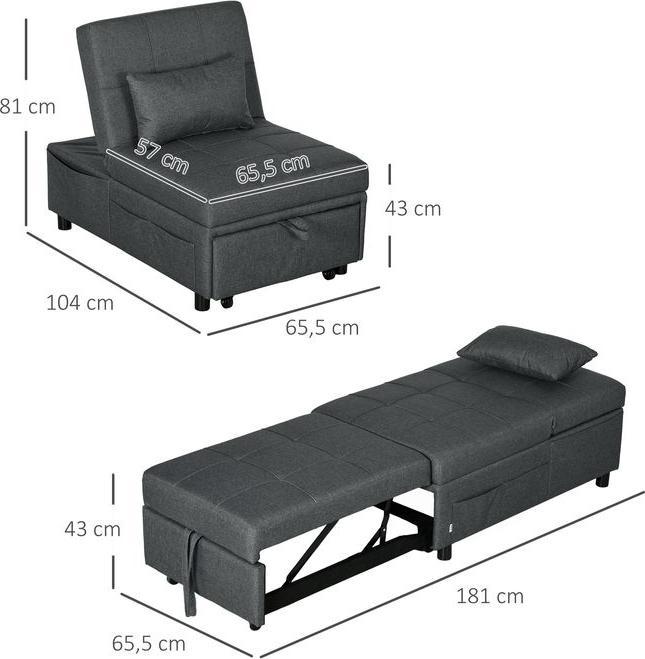 Immagine prodotto Swisshandel24 Poltrona letto, poltrona pieghevole 3 in 1 con tasca laterale, letto per ospiti con cuscino