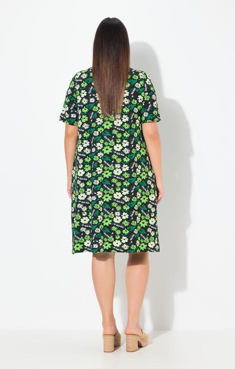 Produktbild Ulla Popken Jerseykleid, Blüten, A-Linie, V-Ausschnitt, Halbarm (42, 44)