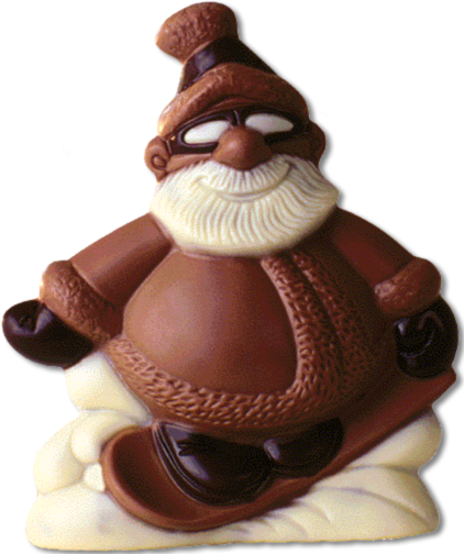 Actual product image miniSchoggi Chocolate mold Santa Claus on snowboard