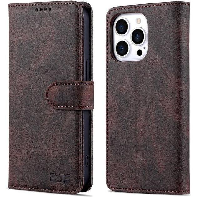 MU Classic Retro Leder Bookcover Hülle (Apple iPhone 13 Pro Max), Smartphone Hülle, Braun