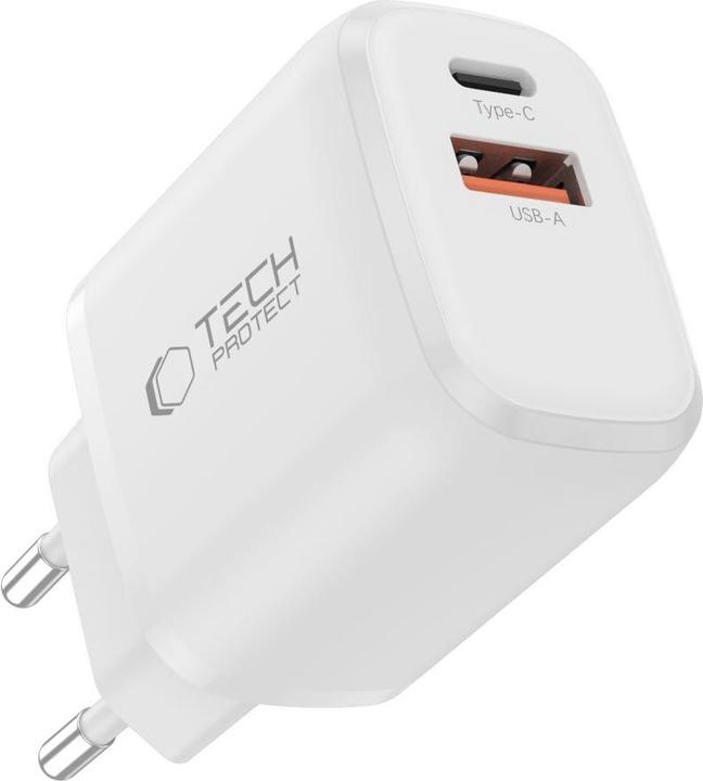 Produktbild Tech-Protect NCA20 PD 20W QC3.0 USB-A / USB-C Wandladegerät + USB-C / Lightning Kabel 100cm - Weiss (20 W, 2 Ports)