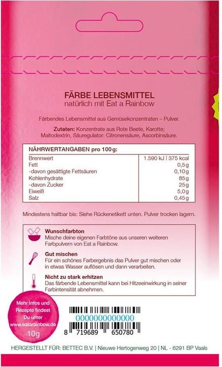 Nährwerte und Zutaten Eat a Rainbow Färbendes Lebensmittel magenta