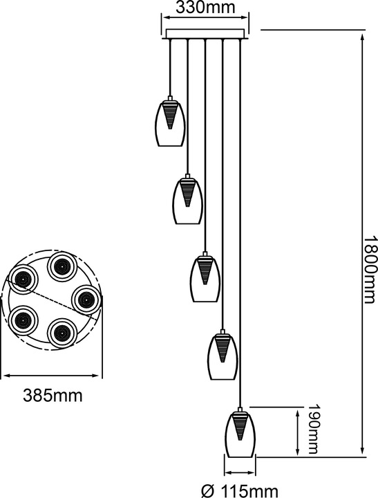Actual product image Brilliant Metropolis LED 5W PE 5-RO easydim Pendelleuchte, 5-flammig (2300 lm)