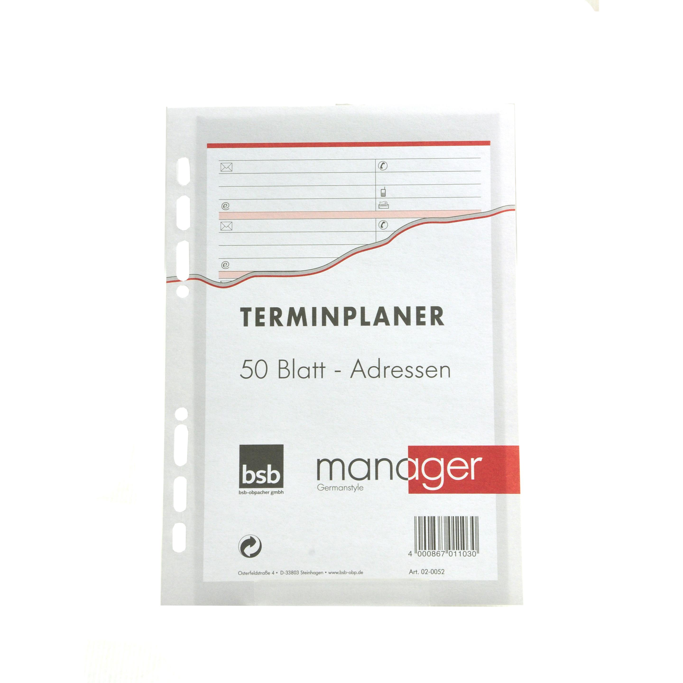 BSB-Obpacher, Kalender, Adresseinlagen für Timer ca. A5, 50 Blatt (A5)