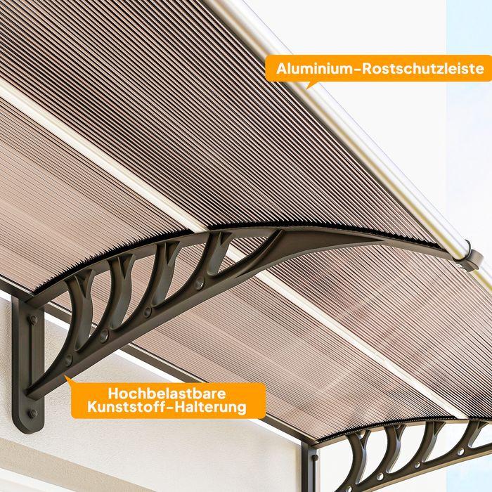 Image du produit Swisshandel24 Vordach für Haustür/Fenster, wetterfest, Braun, Aluminium/Polycarbonat, 303x96x27cm, Schwarz