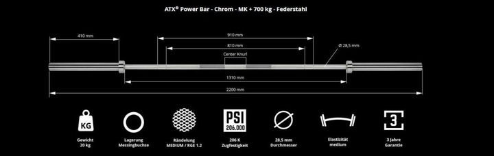 Produktbild ATX Power Bar - Chrom - MK + 700 kg - Federstahl