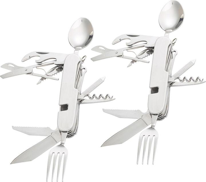 Image du produit Semptec Lot de 2 couverts pliants en acier inoxydable 14in1 et couteaux de poche