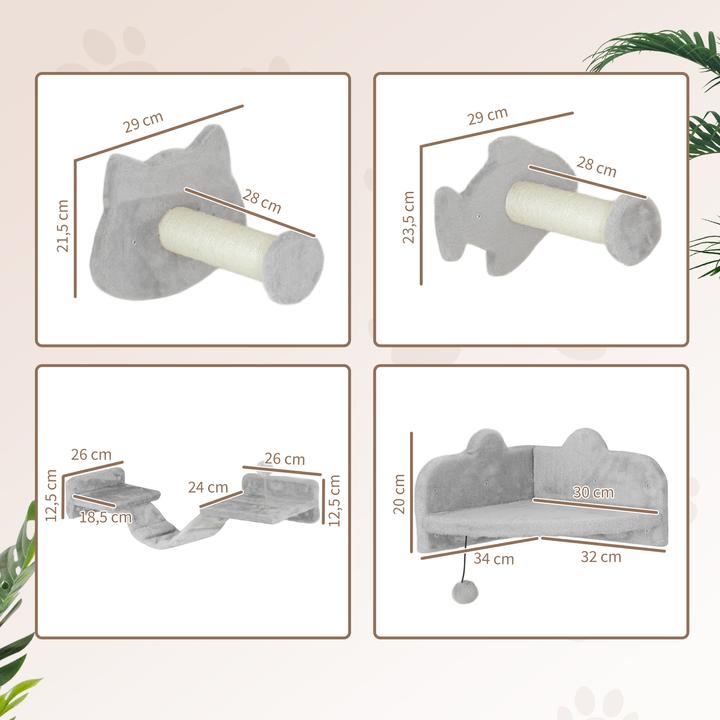 Produktbild PawHut Katzen Kletterwand Set Spanplatte, Plüsch Hellgrau (Hellgrau)