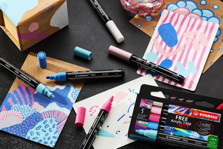 Produktbild STABILO Free Acrylic (Blue, Black, White, Pink, 3 mm, 5 x)