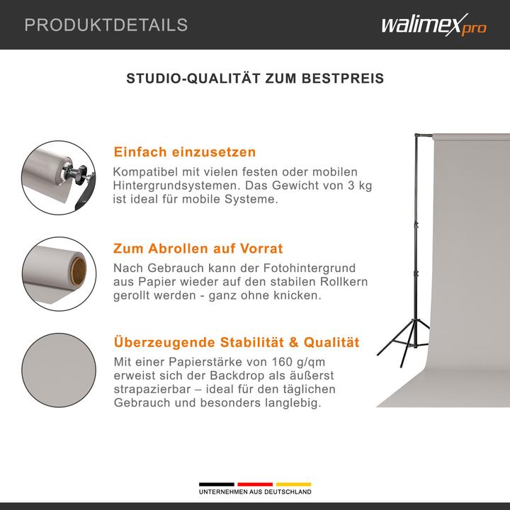 Produktbild Walimex pro Hintergrundkarton 1,35x10m, light grey (135 cm)