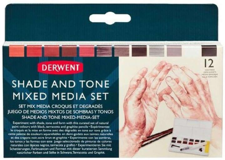 Immagine prodotto Derwent Ombra e tonalità in un mediaset misto (Nero, Bianco, Storm Grey, Grigio grafite, Braci bruciate, Seppia, Rosso veneziano, Sanguigna, Marte Arancione, Inchiostro seppia, Terra bruciata, Autunno Marrone, 16 x)