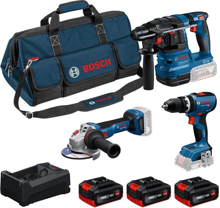 Bosch Professional GSB 18V-65 + GBH 18V-22 + GWS 18V-11 (3x GBA 5.0Ah, GAL 12V/18V-80 M-BAG C)