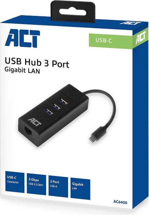 Produktbild ACT USB-C Hub 3x USB-A, ethernet (USB-C, 4 Ports)
