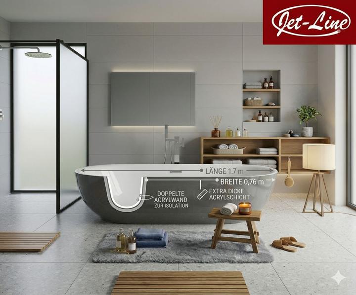 Produktbild Jet-Line Badewanne LAUSANNE II grau (170 cm, 80 cm)