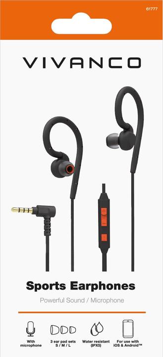 Immagine prodotto Vivanco Cuffie in-ear per lo sport, per l'allenamento all'aperto, IPX5, nero/arancio (Cablato)