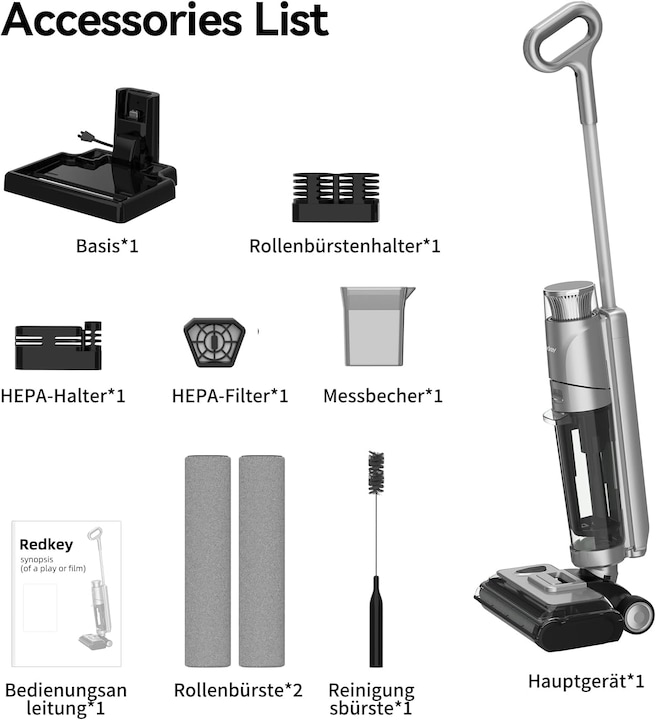 Produktbild Redkey W13 Nass Trockensauger mit Selbstreinigung & Selbsttrocknend, 200W, 17.5 kPa