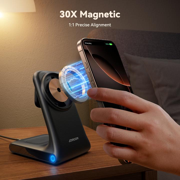 Actual product image Joyroom JR-W15 Wireless Charger 3 in 1 Charging Station with MagSafe - Black (15 W)