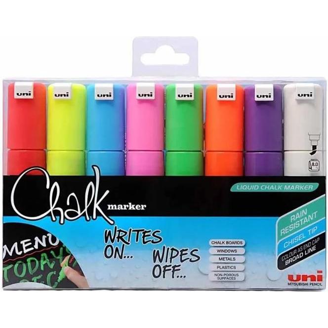 Thumbnail - Uni-ball, Marker, Chalkmarker 8M - Assorted colors, 8 pc (Mehrfarbig, 8 mm, 8 x)