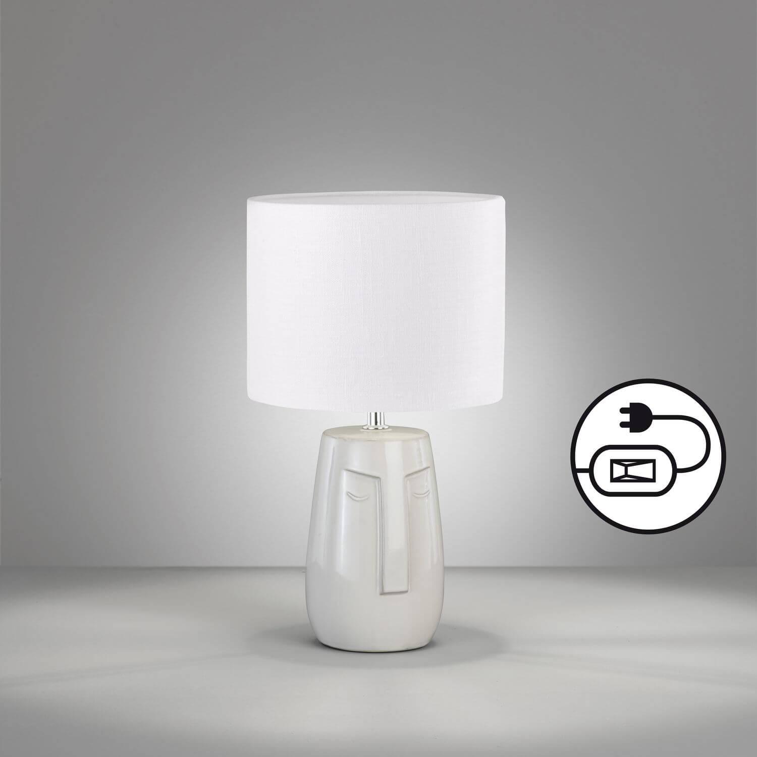Thumbnail - Fischer & Honsel, Tischlampe, Honsel Face Tischleuchte E14 Stoffschirm Leinen weiss beige 50715
