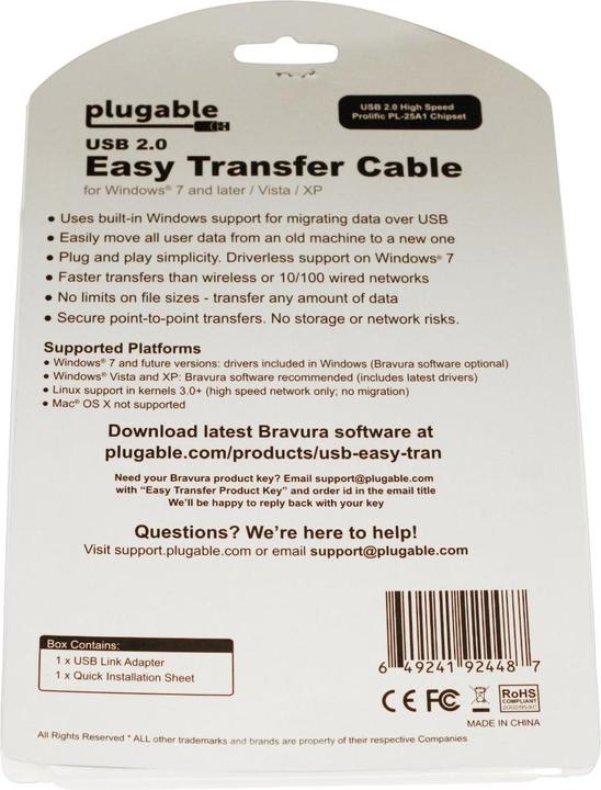 Actual product image Plugable USB 2.0 Transfer Cable (1.80 m, USB 2.0)